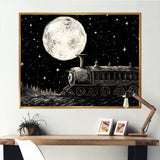 Black and white train at night I - Transportation Train Canvas Wall Art
