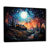 Orange moonlight countryside Train Journey I - Transportation Train Canvas Wall Art