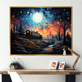 Orange moonlight countryside Train Journey I - Transportation Train Canvas Wall Art