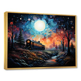 Orange moonlight countryside Train Journey I - Transportation Train Canvas Wall Art