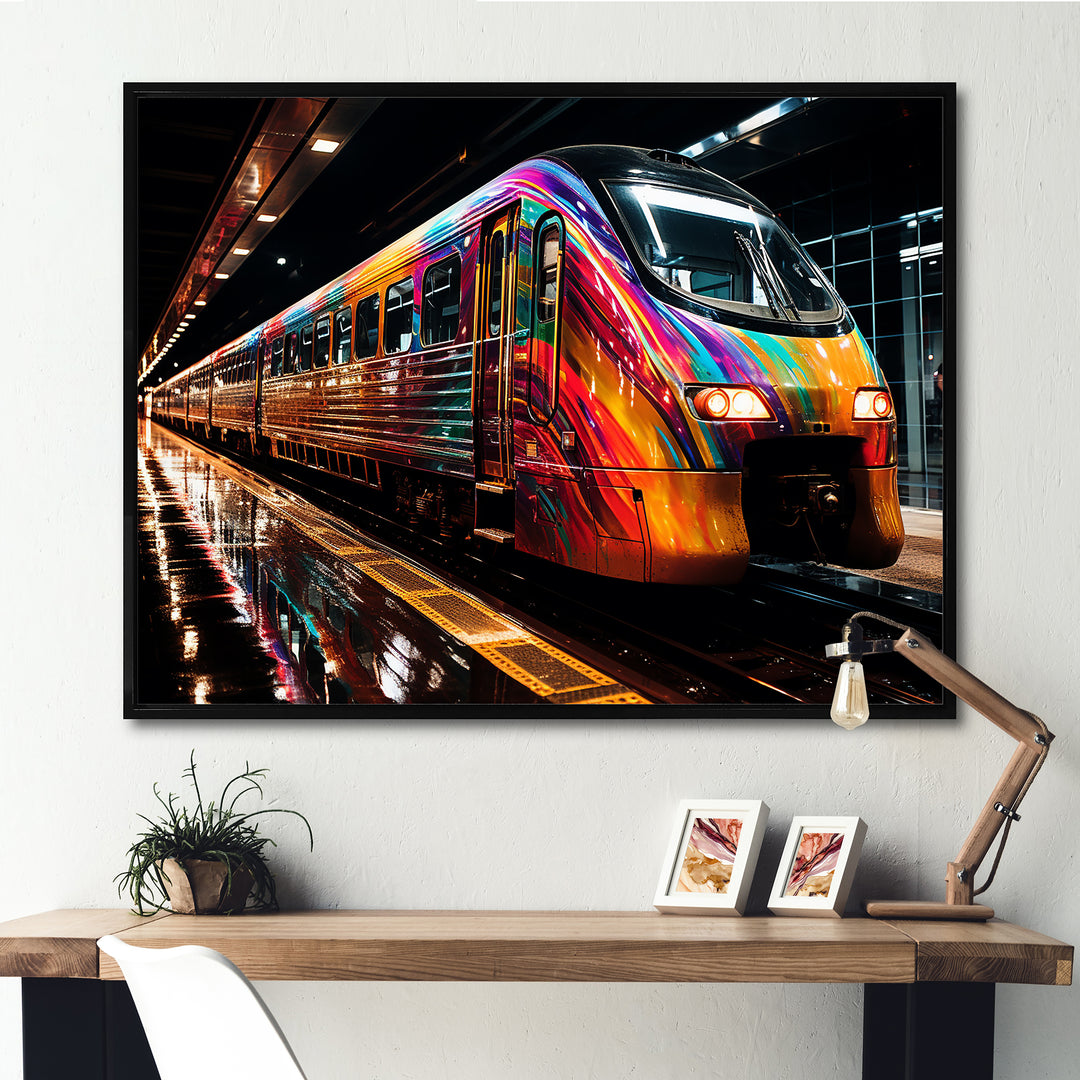 Colorful graffiti Train Journey - Transportation Train Canvas Wall Art