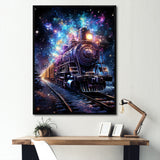 Purple moonlight Train Journey - Transportation Train Canvas Wall Art