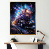 Purple moonlight Train Journey - Transportation Train Canvas Wall Art
