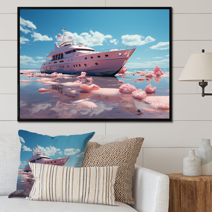Pink yacht voyage success - Boat Canvas Wall Art