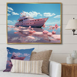 Pink yacht voyage success - Boat Canvas Wall Art