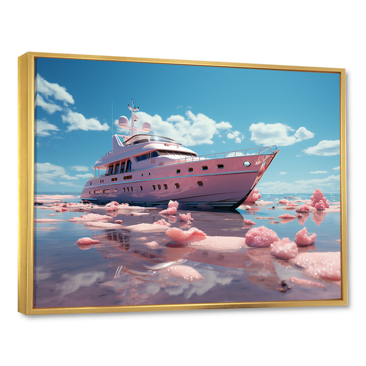 Pink yacht voyage success - Boat Canvas Wall Art