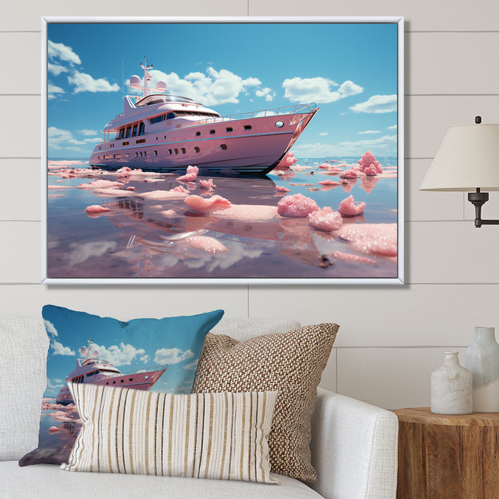 Pink yacht voyage success - Boat Canvas Wall Art
