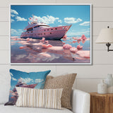 Pink yacht voyage success - Boat Canvas Wall Art