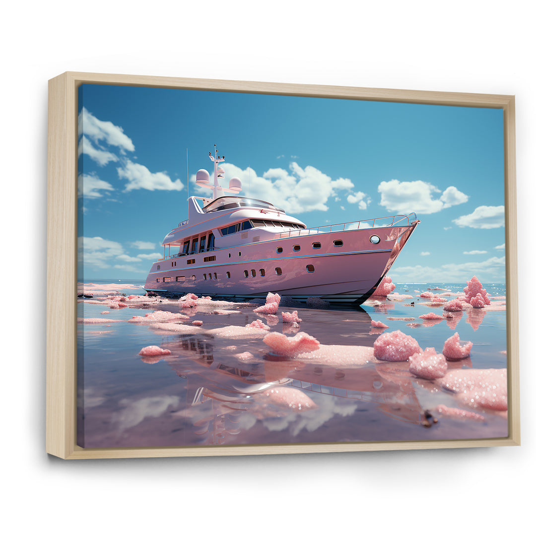 Pink yacht voyage success - Boat Canvas Wall Art