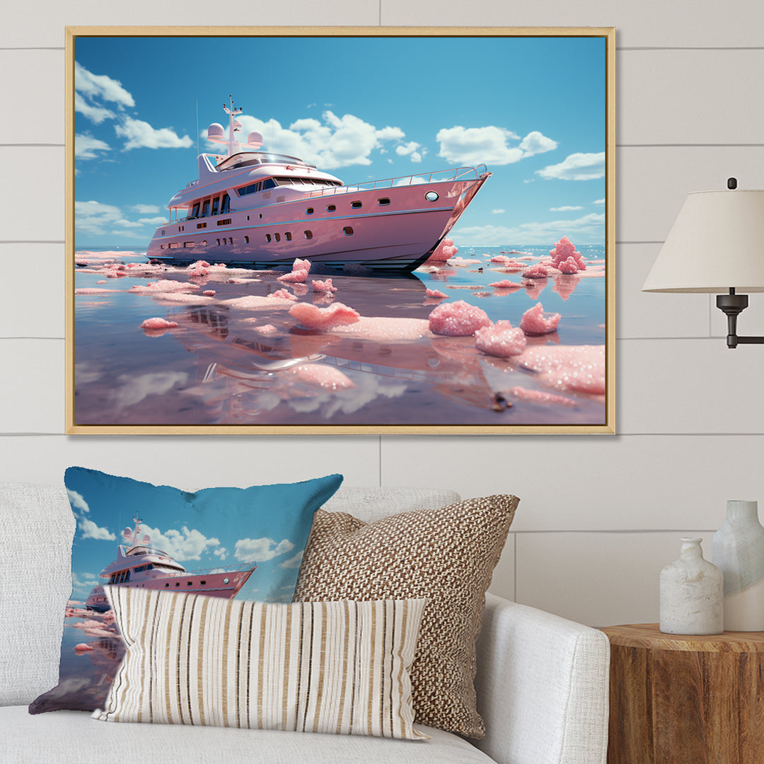 Pink yacht voyage success - Boat Canvas Wall Art