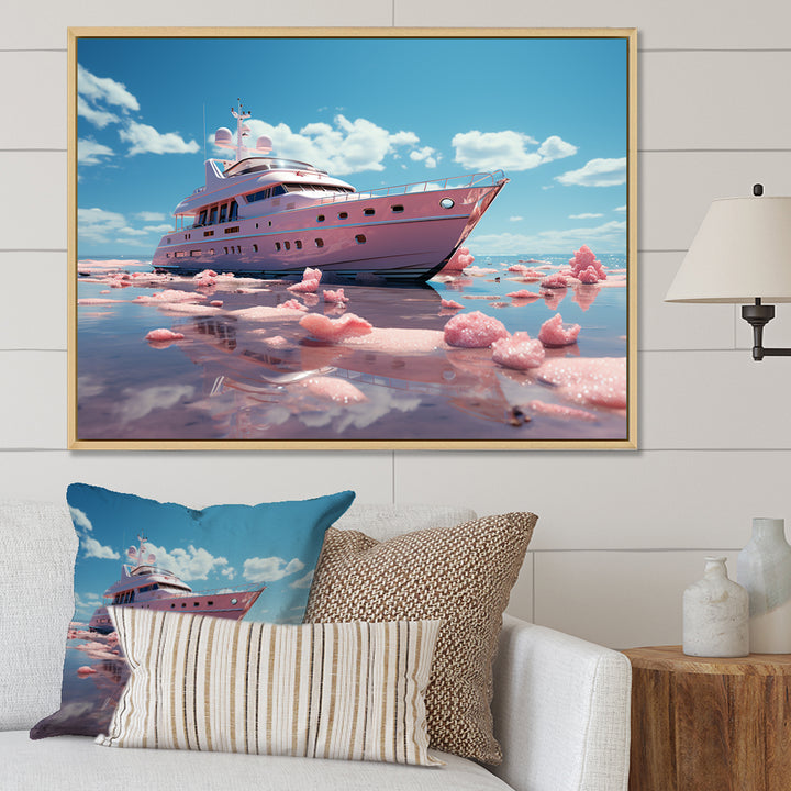 Pink yacht voyage success - Boat Canvas Wall Art
