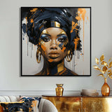 Black and gold Expressive Tribes African Woman IV - Fashion Canvas Wall Art