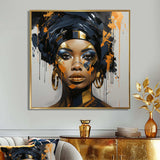 Black and gold Expressive Tribes African Woman IV - Fashion Canvas Wall Art