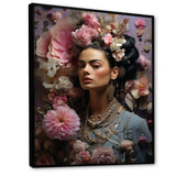 Floral Pink and blue Mexican Portrait II - Fashion Canvas Wall Art