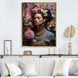 Floral Pink and blue Mexican Portrait II - Fashion Canvas Wall Art