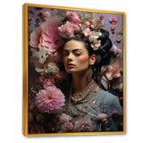 Floral Pink and blue Mexican Portrait II - Fashion Canvas Wall Art