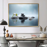 Blue Zen Serenity of Spiritual Stones in Water II - Spiritual Canvas Wall Art