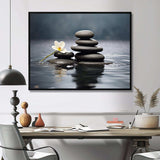 Blue Zen Serenity of Spiritual Stones in Water III - Spiritual Canvas Wall Art