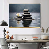 Blue Zen Serenity of Spiritual Stones in Water III - Spiritual Canvas Wall Art