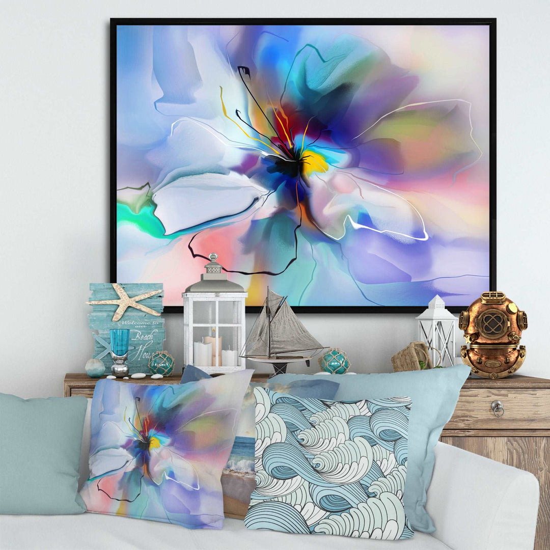 Abstract Creative Blue Flower Framed Canvas Vibrant Black - 1.5" Thick