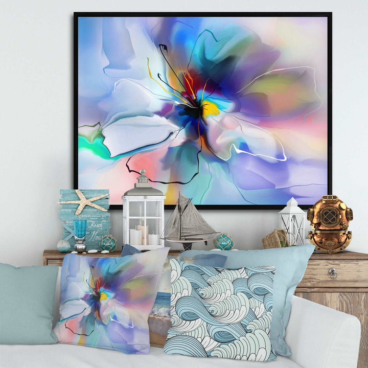Abstract Creative Blue Flower Framed Canvas Vibrant Black - 1.5" Thick