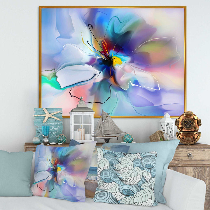 Abstract Creative Blue Flower Framed Canvas Vibrant Gold - 1.5" Thick