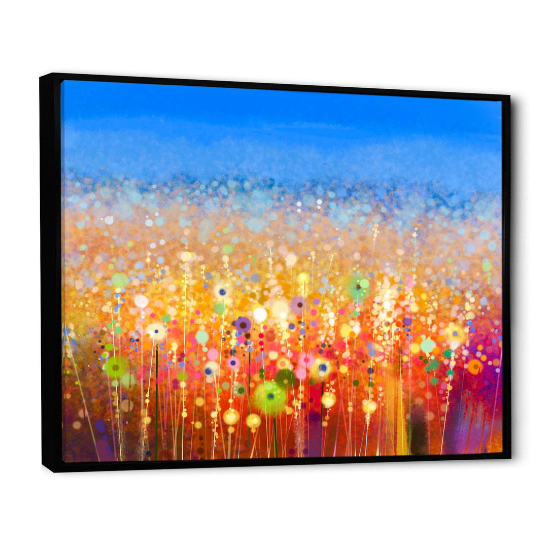 Abstract Flower Field Watercolor Painting Framed Canvas Vibrant Black - 1.5" Thick