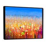 Abstract Flower Field Watercolor Painting Framed Canvas Vibrant Black - 1.5" Thick