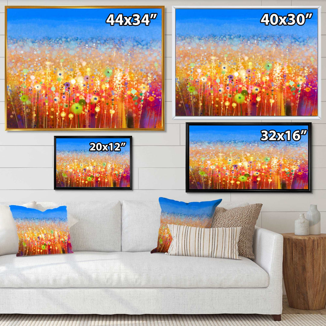 Abstract Flower Field Watercolor Painting Framed Print Matte White - 1.5" Width