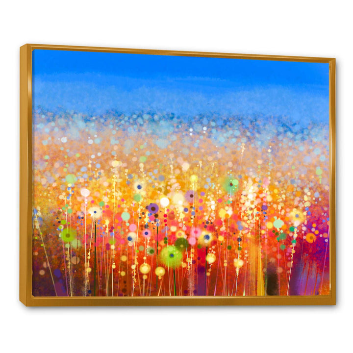 Abstract Flower Field Watercolor Painting Framed Canvas Vibrant Gold - 1.5" Thick