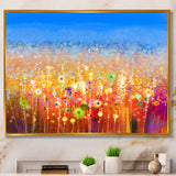 Abstract Flower Field Watercolor Painting Framed Canvas Vibrant Gold - 1.5" Thick