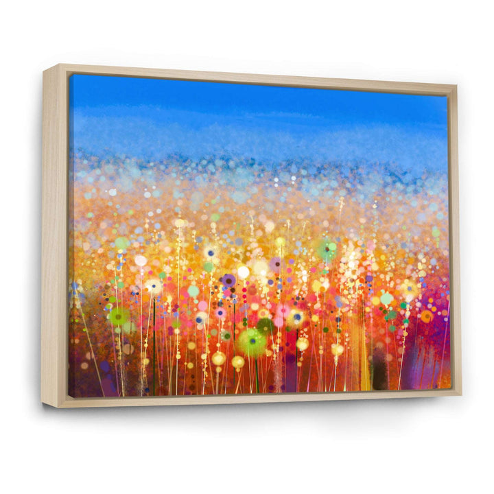 Abstract Flower Field Watercolor Painting Framed Canvas Matte White - 1.5" Thick