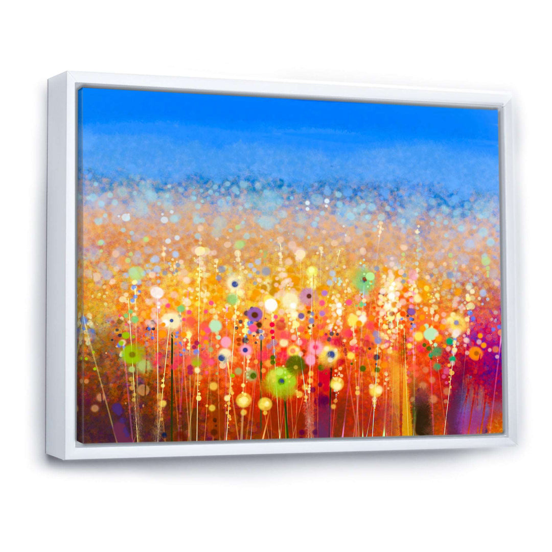 Abstract Flower Field Watercolor Painting Framed Canvas Matte White - 1.5" Thick