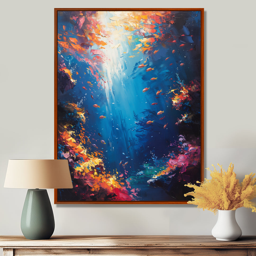 Blue orange coral clownfish Marine life - Coral Framed Canvas Art