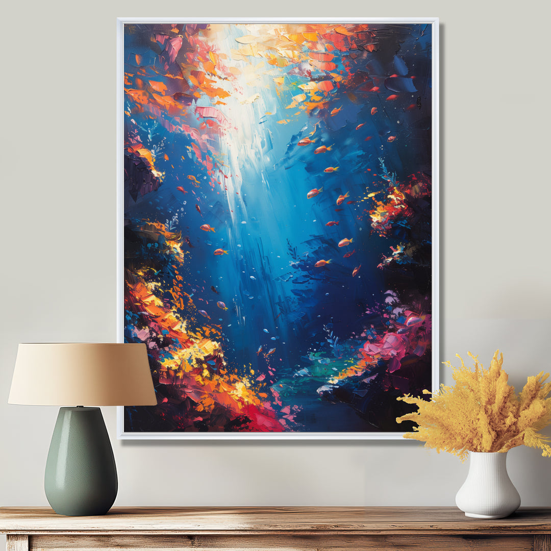 Blue orange coral clownfish Marine life - Coral Framed Canvas Art