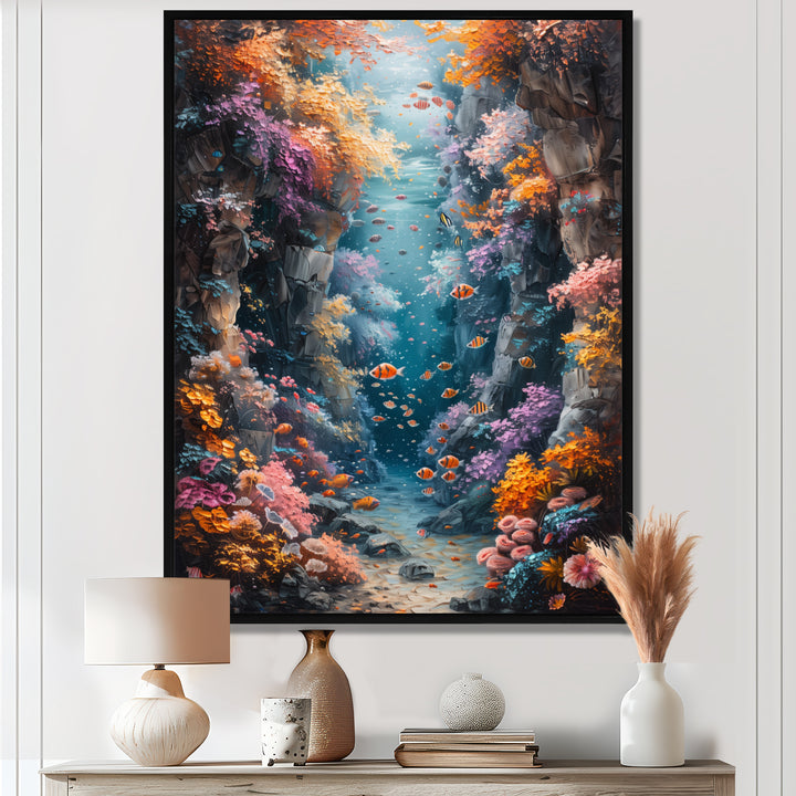 Orange blue coral Marine Marvel dreams - Coral Canvas Wall Art