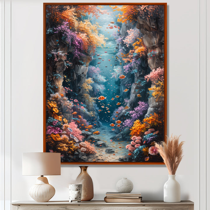 Orange blue coral Marine Marvel dreams - Coral Canvas Wall Art