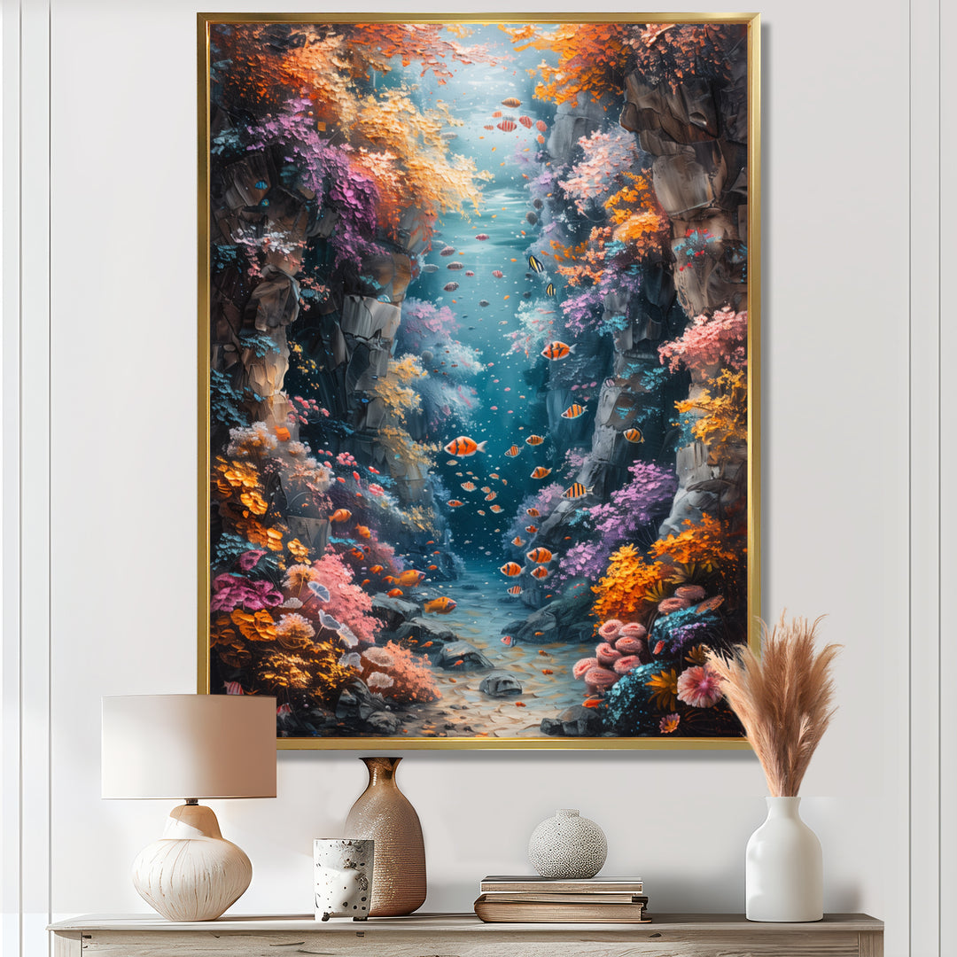 Orange blue coral Marine Marvel dreams - Coral Canvas Wall Art