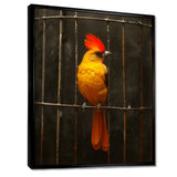 Yellow red Caged Bird elegance - Bird Canvas Wall Art