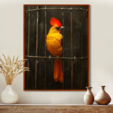 Yellow red Caged Bird elegance - Bird Canvas Wall Art