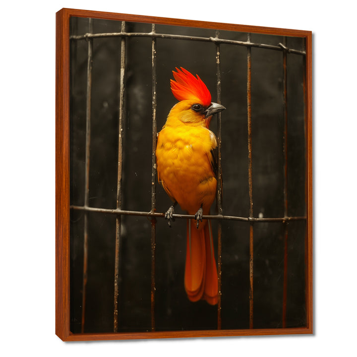 Yellow red Caged Bird elegance - Bird Canvas Wall Art