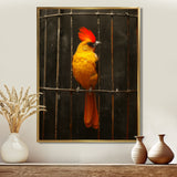 Yellow red Caged Bird elegance - Bird Canvas Wall Art