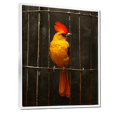 Yellow red Caged Bird elegance - Bird Canvas Wall Art