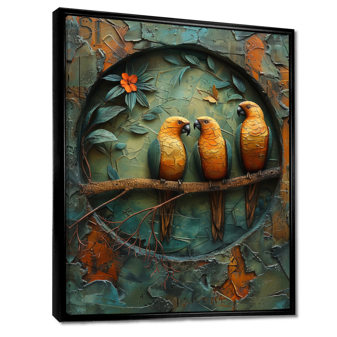 Yellow green Rainforest Radiance parrots - Yellow Parrot Wall Art