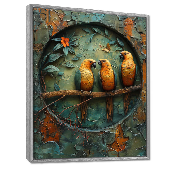 Yellow green Rainforest Radiance parrots - Yellow Parrot Wall Art