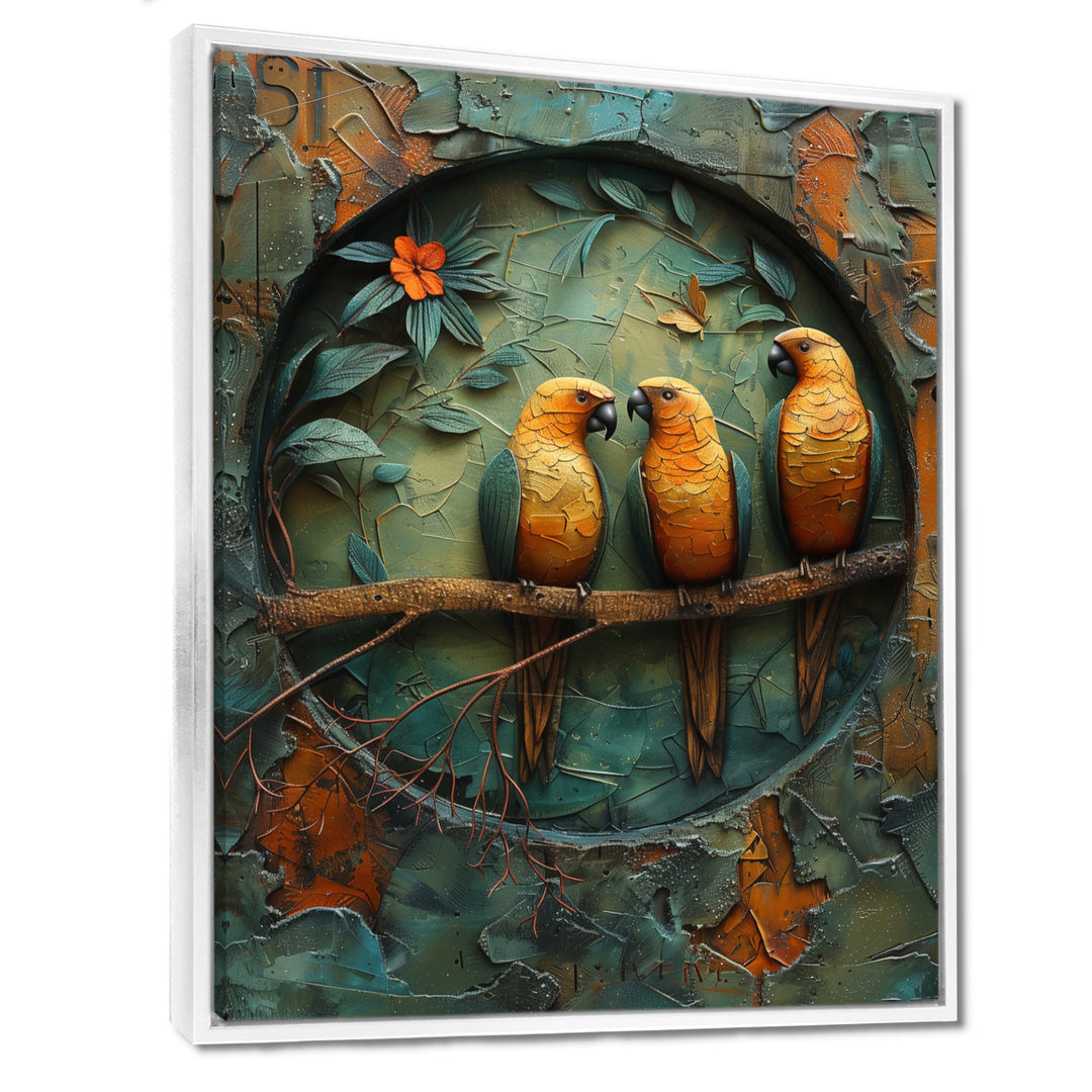 Yellow green Rainforest Radiance parrots - Yellow Parrot Wall Art