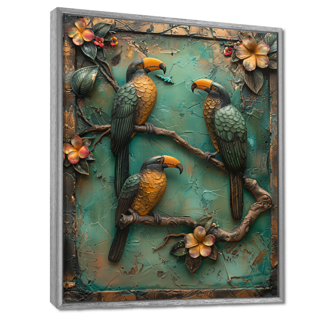 Yellow green Rainforest Radiance Toucans - Parrot Framed Canvas Art