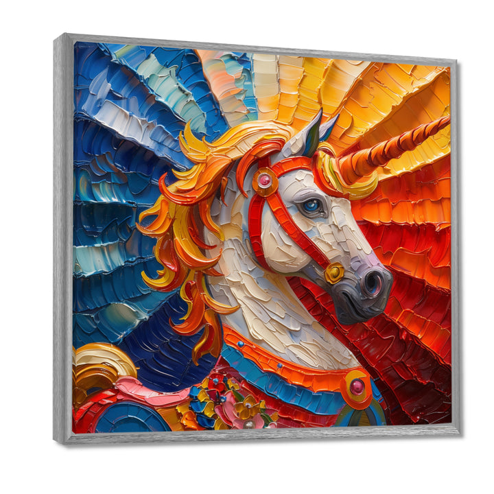 Yellow red horse Carousel spiral - Horse Canvas Wall Art