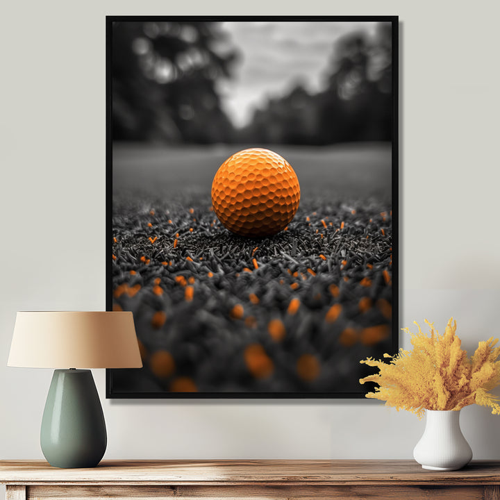 Monochrome Orange Grey Golf Ball I - Golf Canvas Wall Art