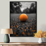 Monochrome Orange Grey Golf Ball I - Golf Canvas Wall Art